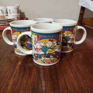 Set of 4 Vintage Gibson Christmas Coffee Cup Mug 8 oz Christmas Cat